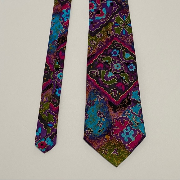 Diane Freis VTG Silk Neck Tie 4” Paisley Floral Peacock Colorful Necktie - Picture 5 of 7